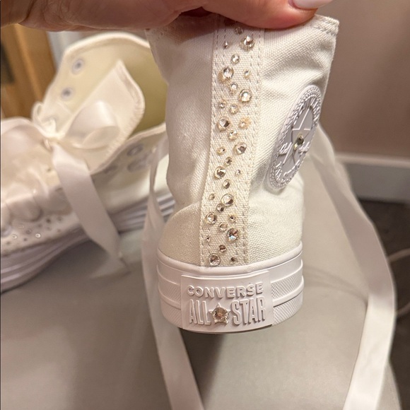 Converse White High-Top Rhinestone Satin Lace Sneakers - Picture 4 of 4